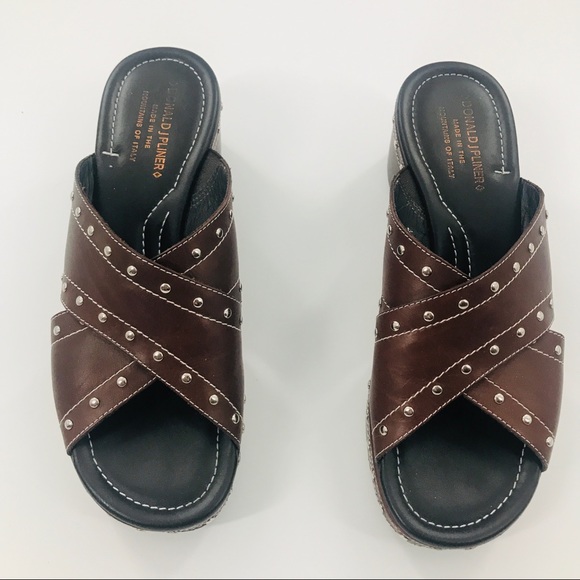 Donald J. Pliner Syra Brown Studded Wide Cross Strap Platform - Picture 3 of 6